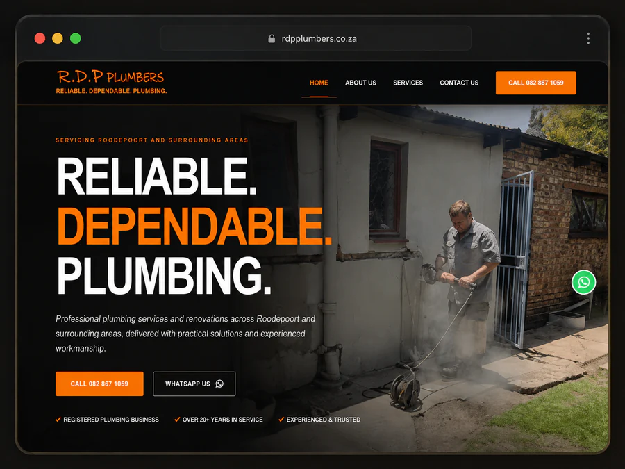 R.D.P Plumbers custom-coded website showcase